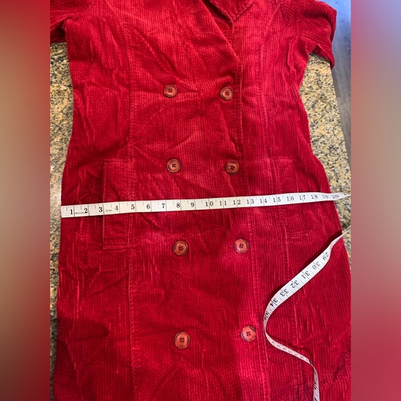 Vintage Red Corduroy Trench Coat lined with Cheetah print Size 10 - Picture 10 of 10